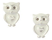 Clous d'oreilles enfant argent 925 hibou laque noir blanc