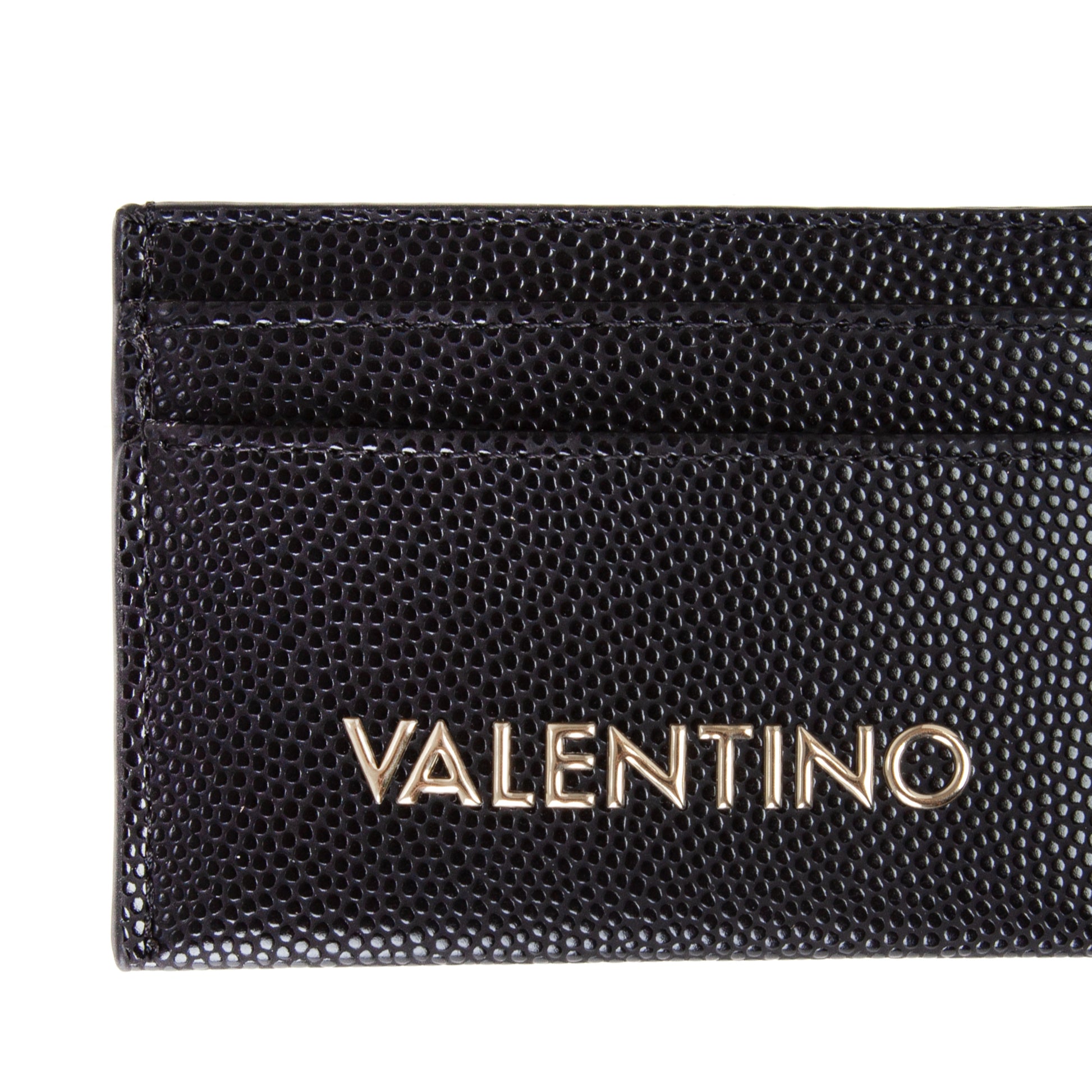Porte-carte femme cuir grainé noir logo doré élégant