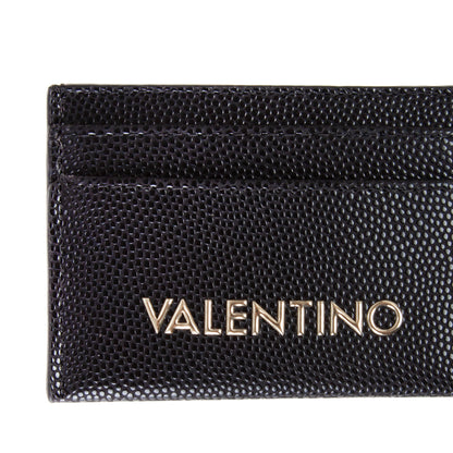 Porte-carte femme cuir grainé noir logo doré élégant