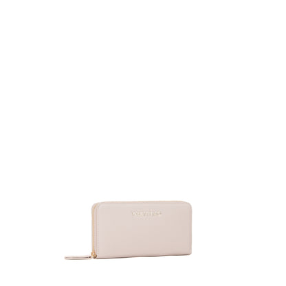 Portefeuille femme zippé beige finition lisse dorée