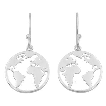 Boucles d'oreilles femme argent 925 pendantes globe monde