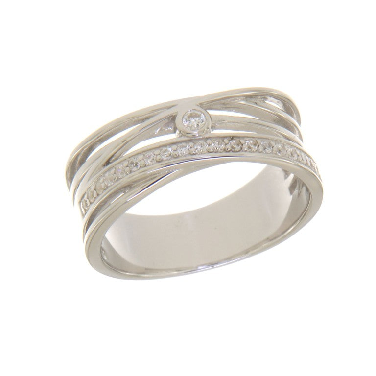 Bague femme argent rhodié multi-rangs zirconia