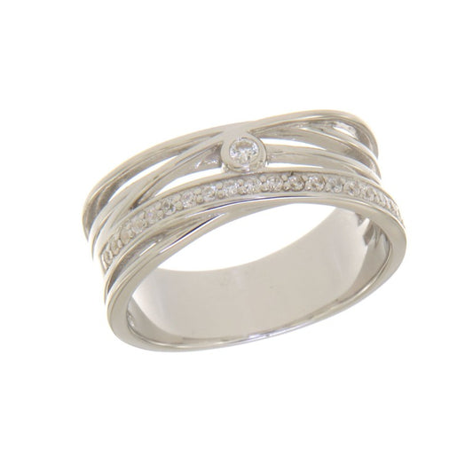 Bague femme argent rhodié multi-rangs zirconia