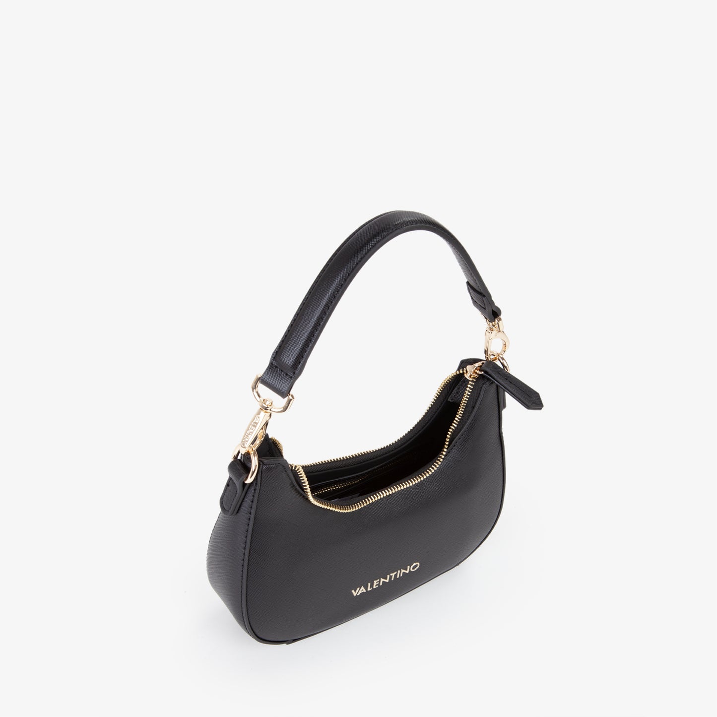 Sac bandoulière femme noir saffiano boucle dorée mini hobo
