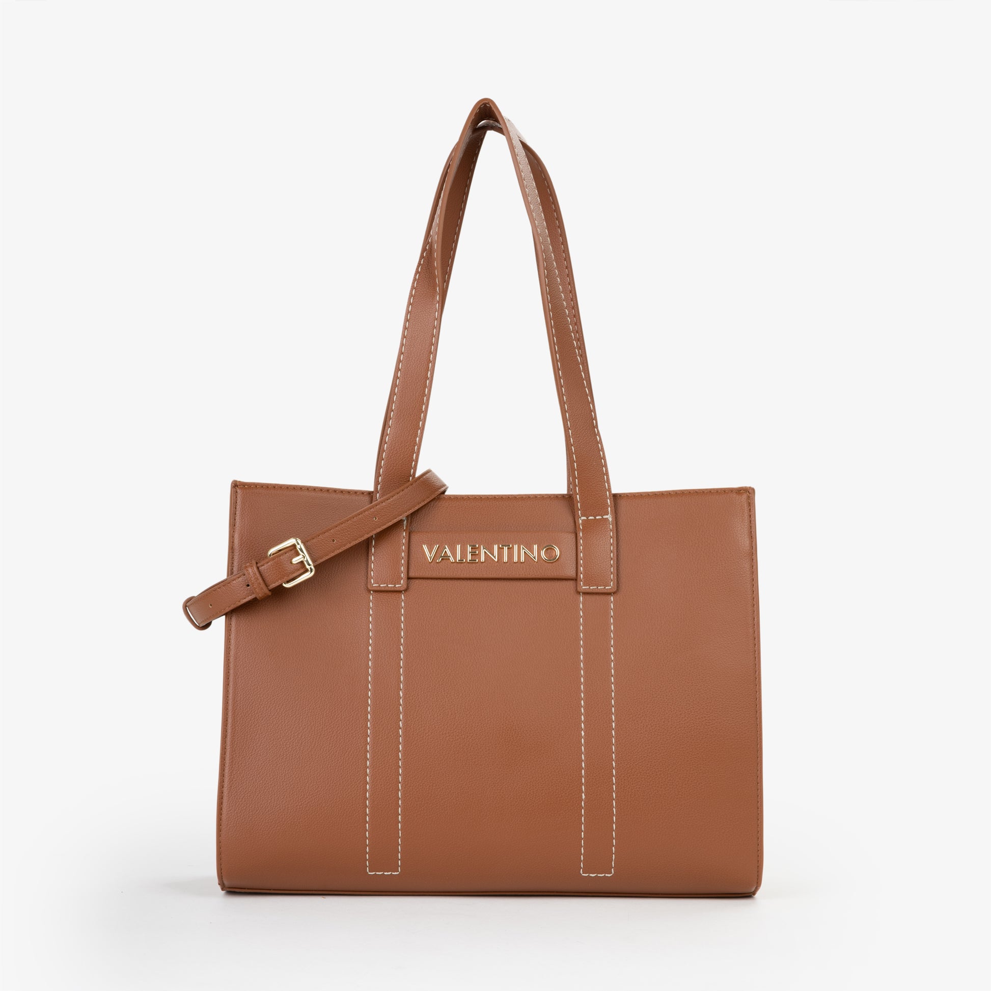 Sac cabas femme cuir vegan camel coutures contrastées