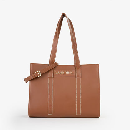 Sac cabas femme cuir vegan camel coutures contrastées
