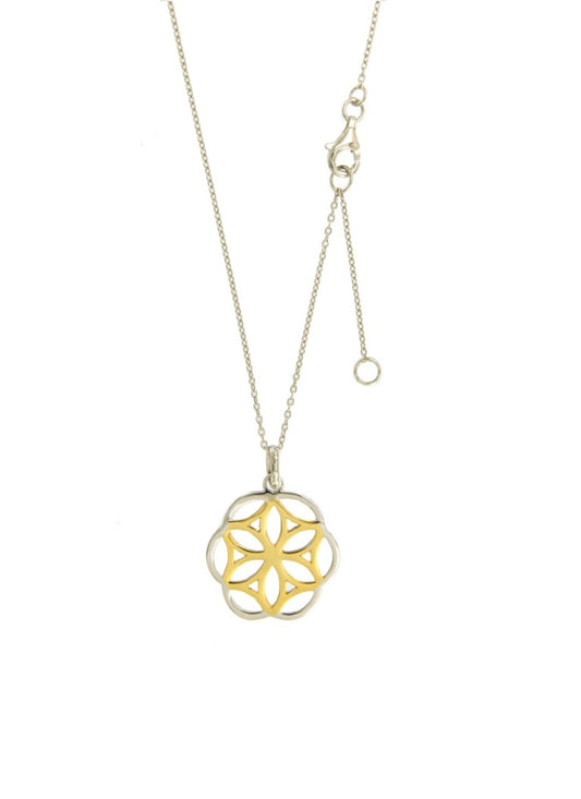 Collier femme argent rhodié bicolore motif fleur 42cm