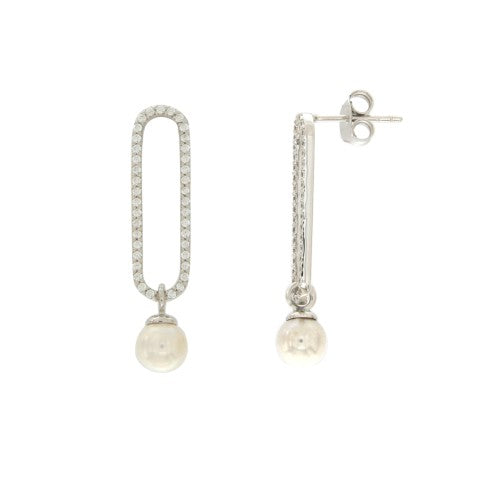 Boucles d'oreilles femme argent rhodié perle zirconia
