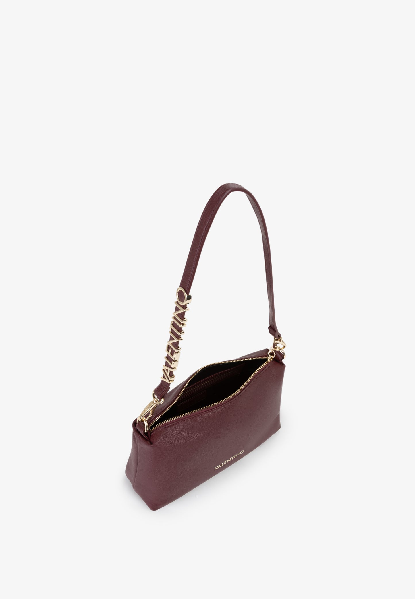 Sac bandoulière femme cuir grainé bordeaux boucle dorée