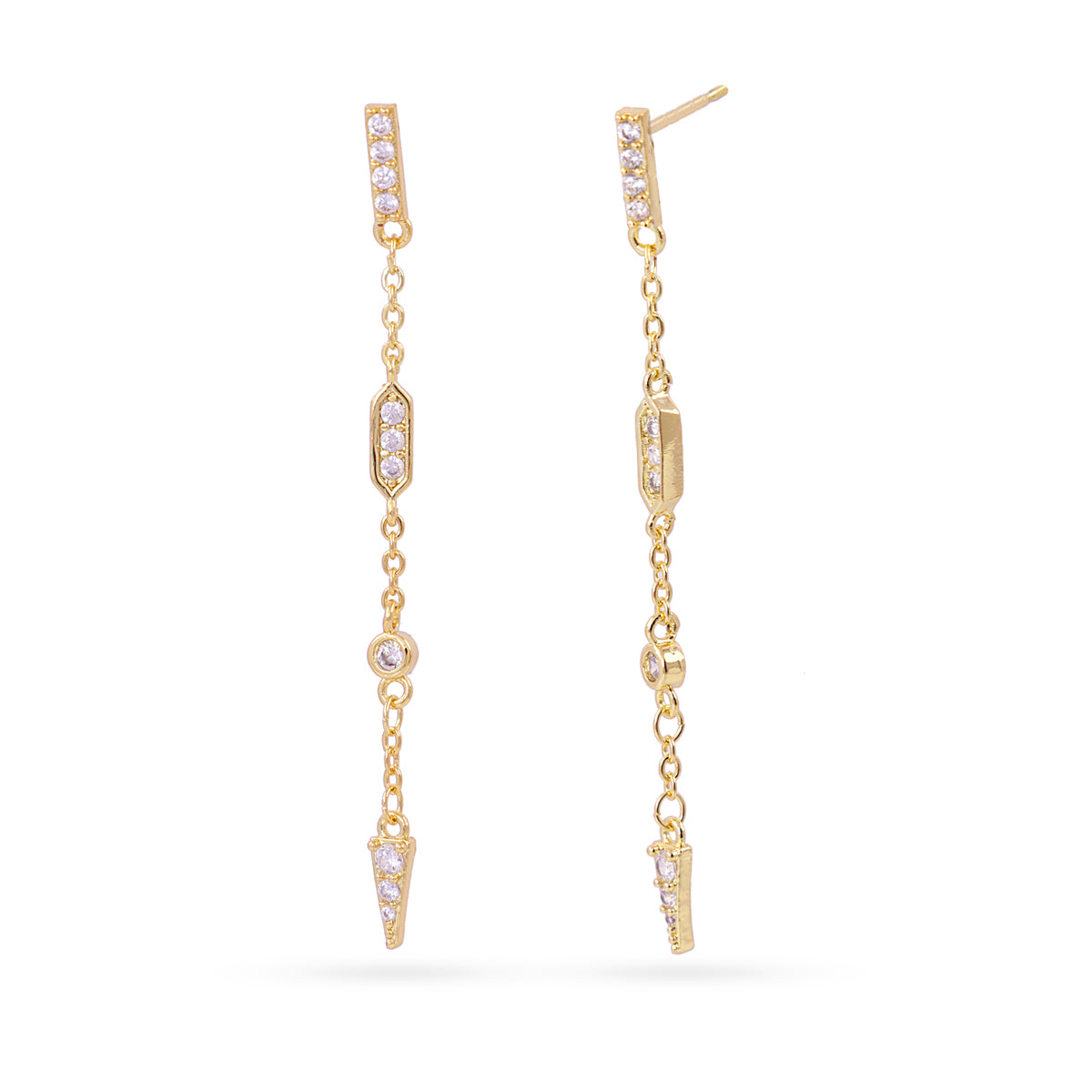 Boucles d'oreilles pendantes femme acier doré zirconia chaîne