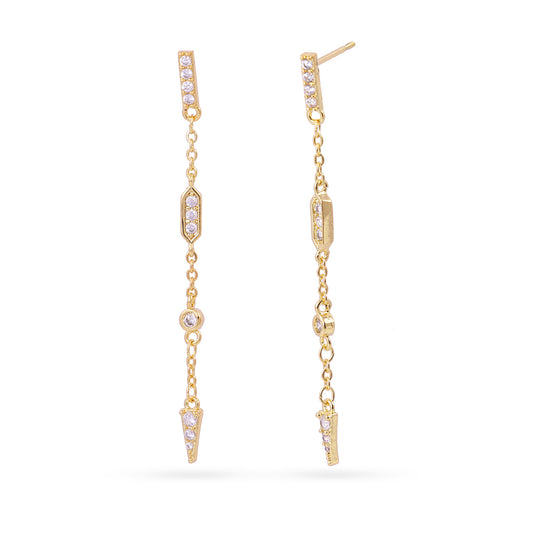 Boucles d'oreilles pendantes femme acier doré zirconia chaîne