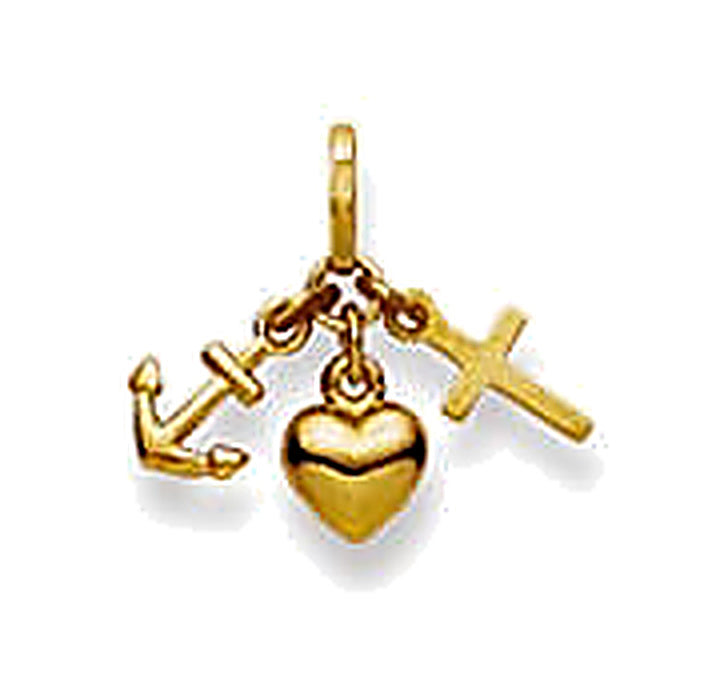 Pendentif femme or jaune 18 carats trois vertus chance