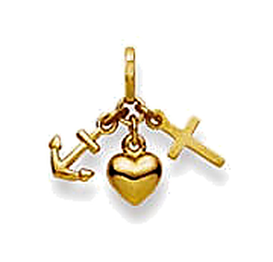 Pendentif femme or jaune 18 carats trois vertus chance
