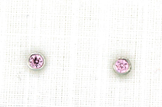 Clous d'oreilles femme argent rhodié quartz rose rond