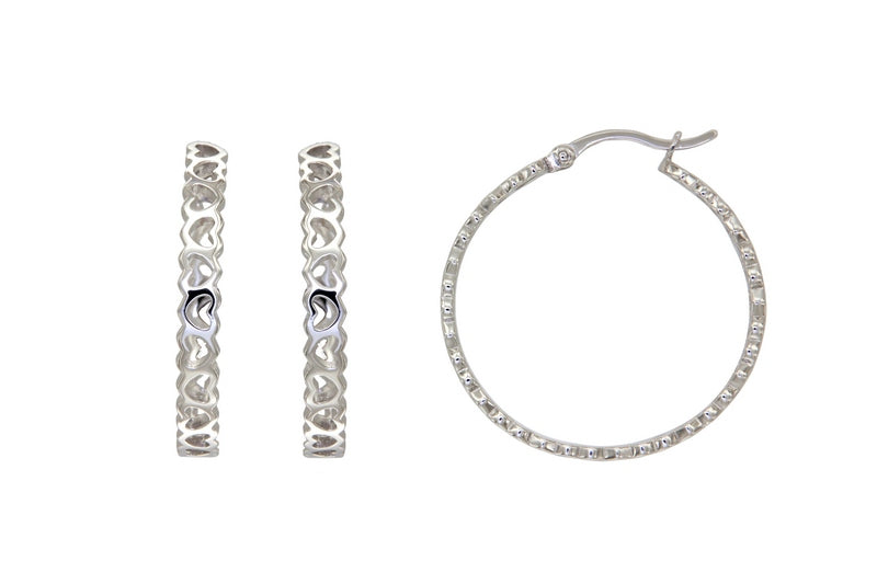 Créoles femme argent rhodié motif cœur 29 mm