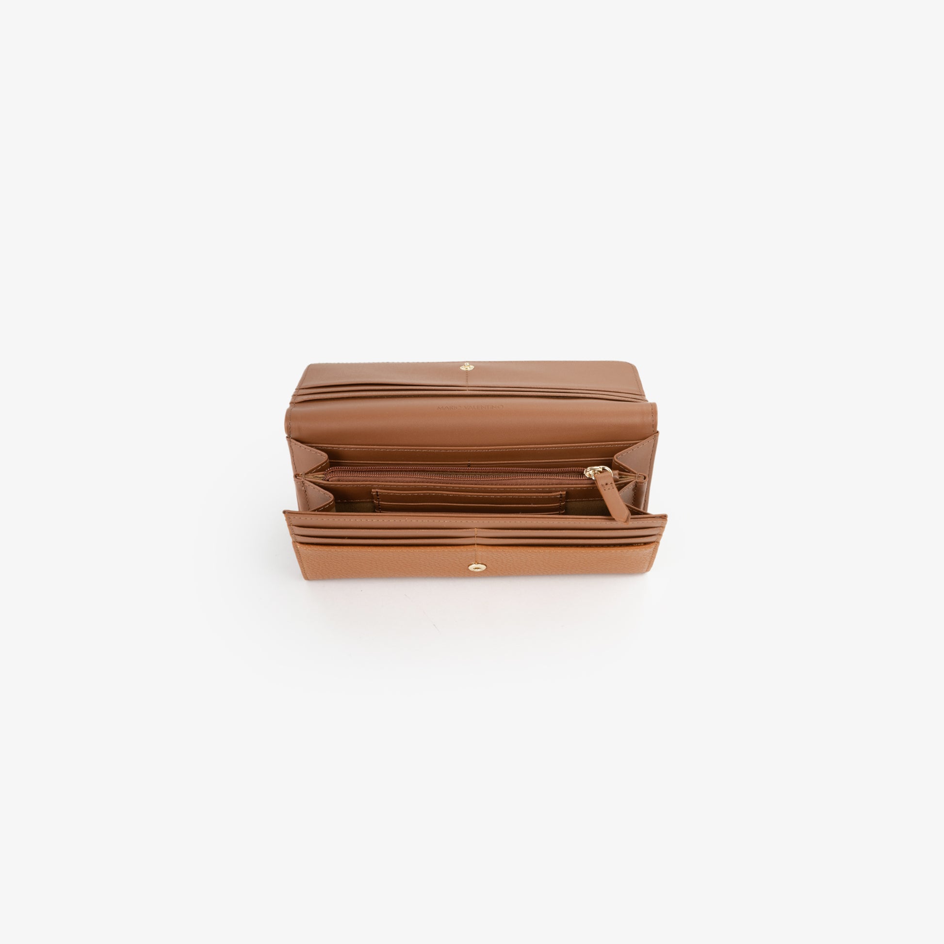 Portefeuille femme cuir grainé camel grand format