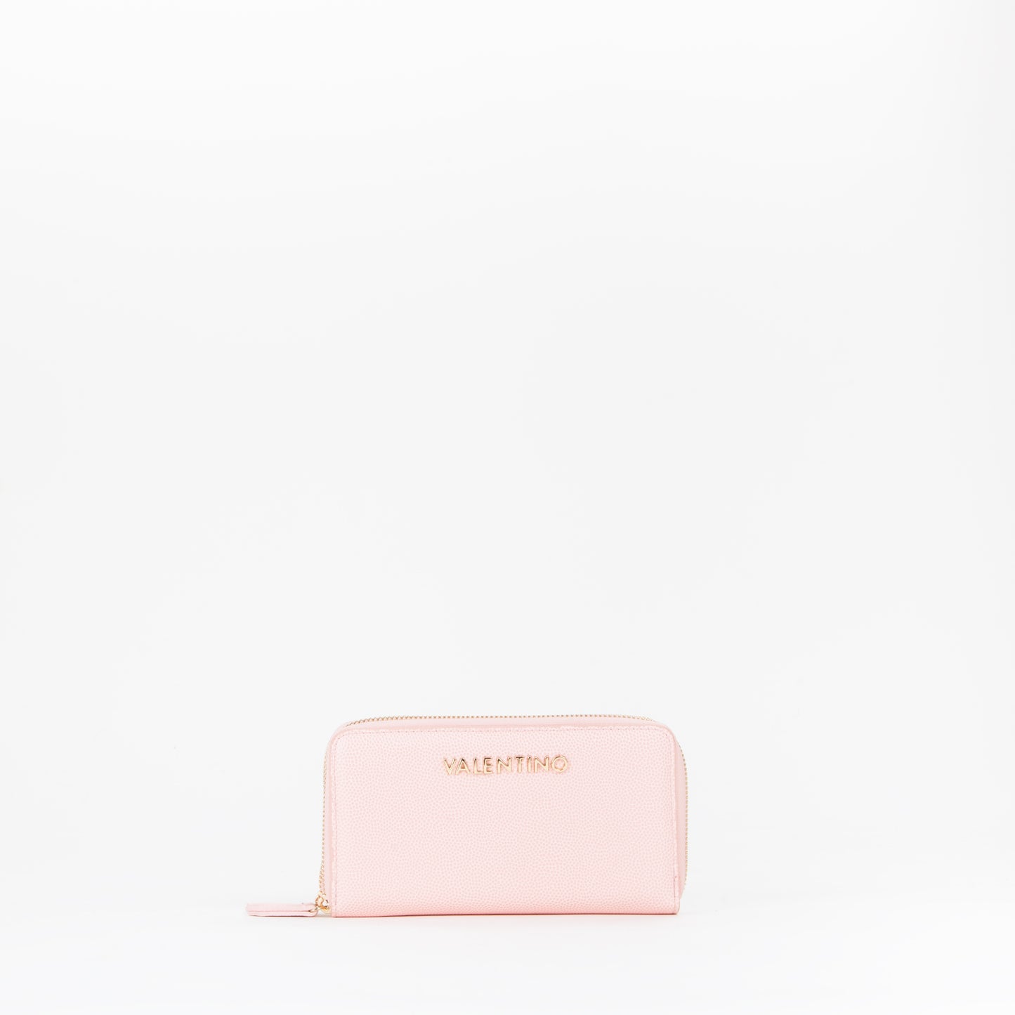Portefeuille femme zippé grain rose poudré touches dorées