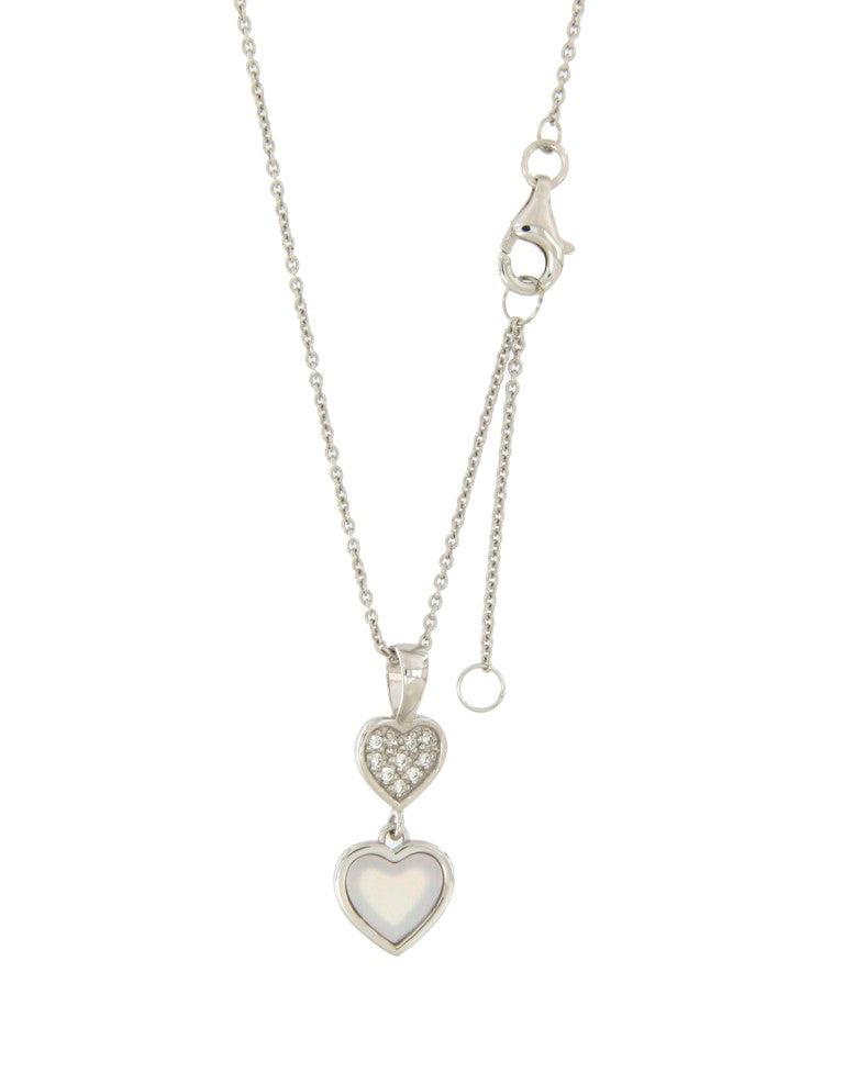 Collier femme argent 925 rhodié double cœur zirconia nacre