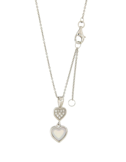 Collier femme argent 925 rhodié double cœur zirconia nacre