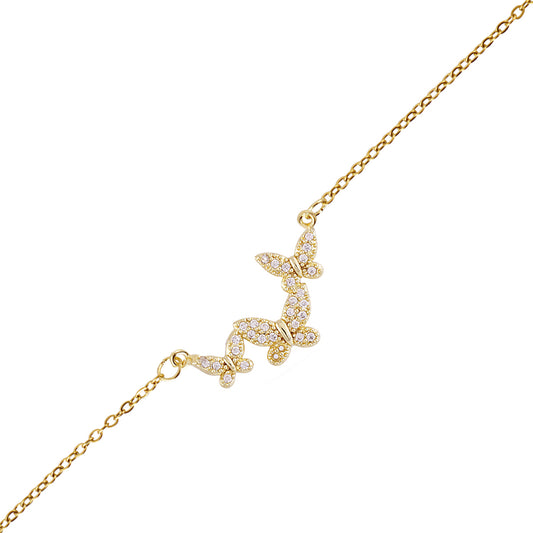 Bracelet femme acier doré trois papillons zirconia