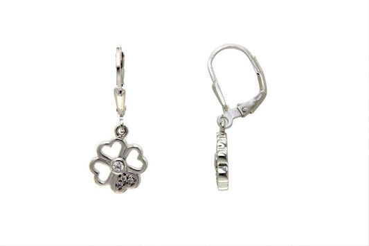Boucles d'oreilles femme argent rhodié trèfle zirconia