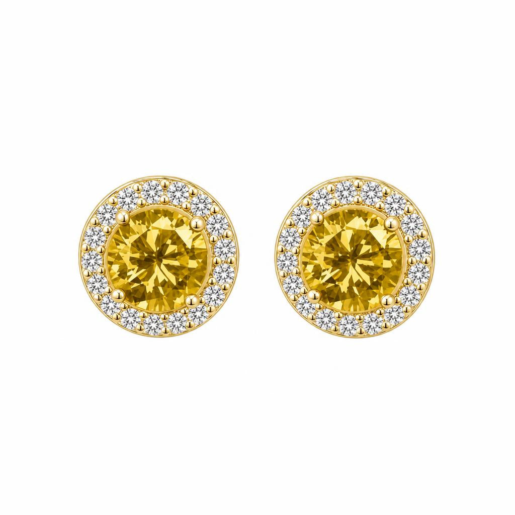 Clou d'oreille femme or 9 carats citrine et zirkonia