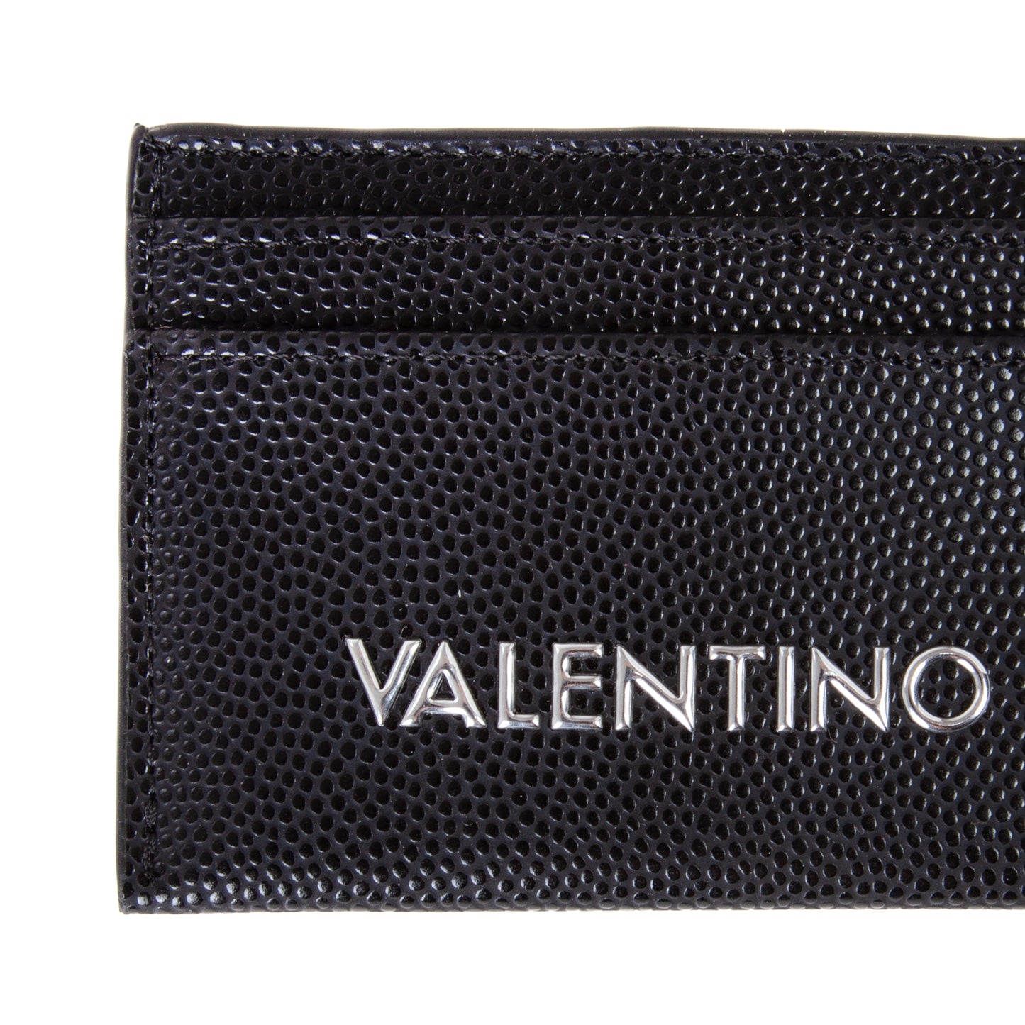 Porte-carte femme cuir grainé noir logo blanc élégant