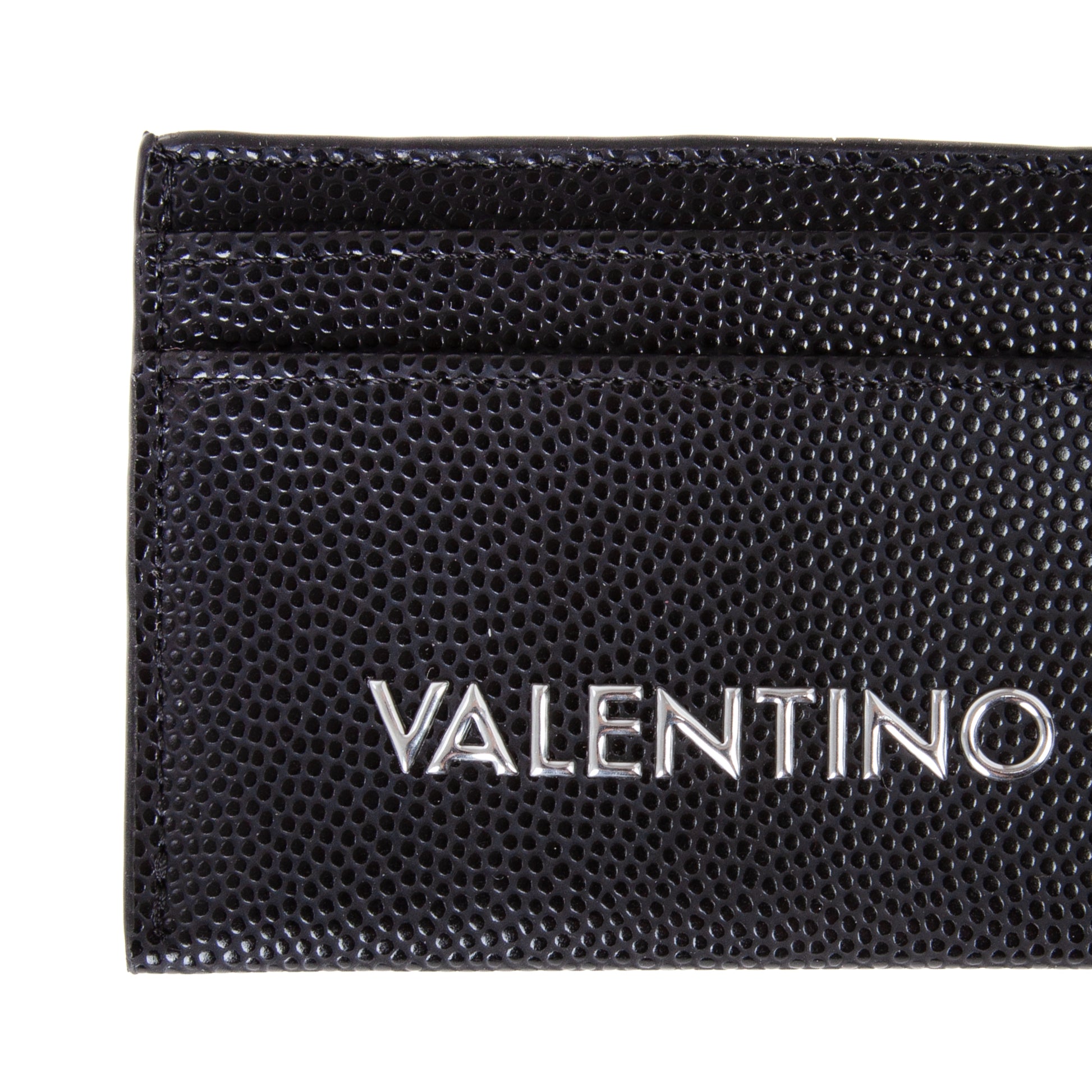 Porte-carte femme cuir grainé noir logo blanc élégant