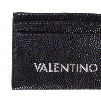 Porte-carte femme cuir grainé noir logo blanc élégant