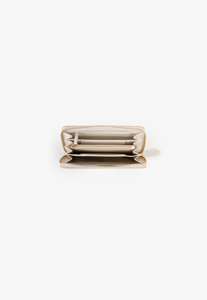 Portefeuille femme zippé écru finition lisse dorée