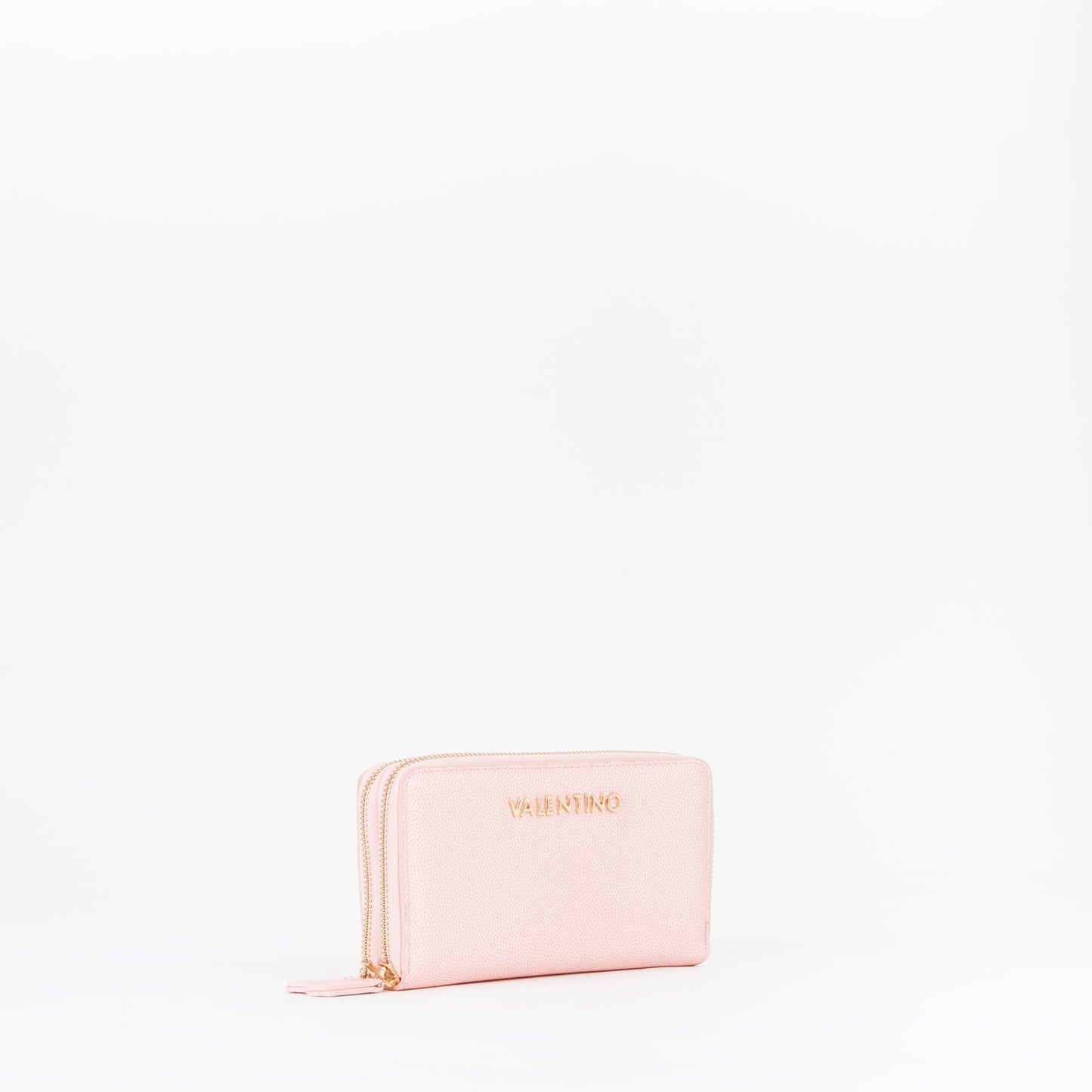 Portefeuille femme zippé grain rose poudré touches dorées