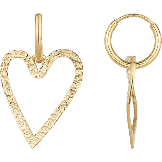 Boucles d'oreilles pendantes femme acier doré cœur martelé