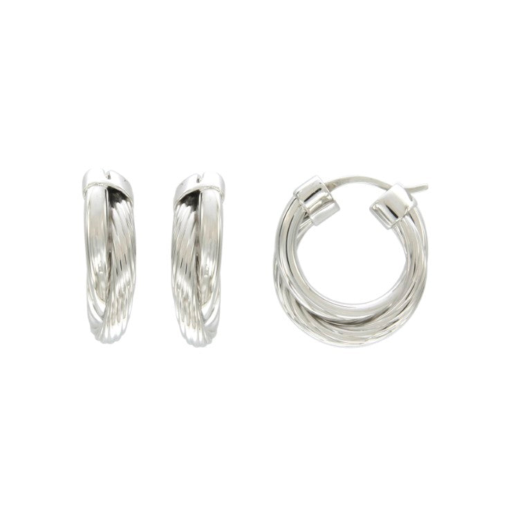 Créoles femme argent rhodié torsadées 20 mm fermoir charnière