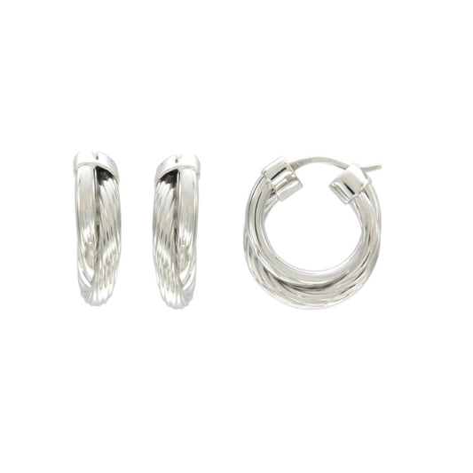 Créoles femme argent rhodié torsadées 20 mm fermoir charnière