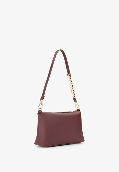 Sac bandoulière femme cuir grainé bordeaux boucle dorée