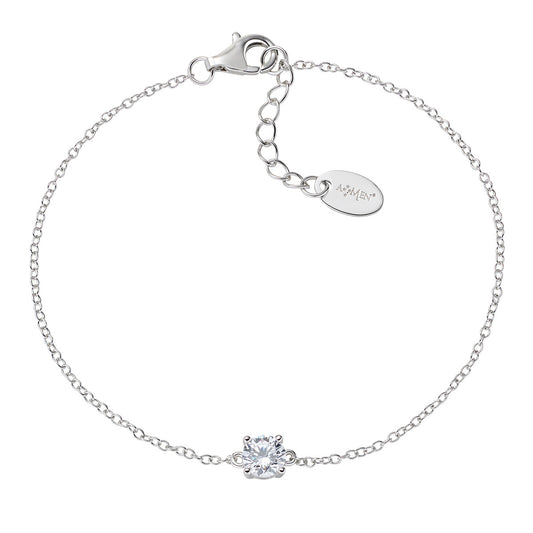 Bracelet femme argent 925 rhodié zircon blanc solitaire