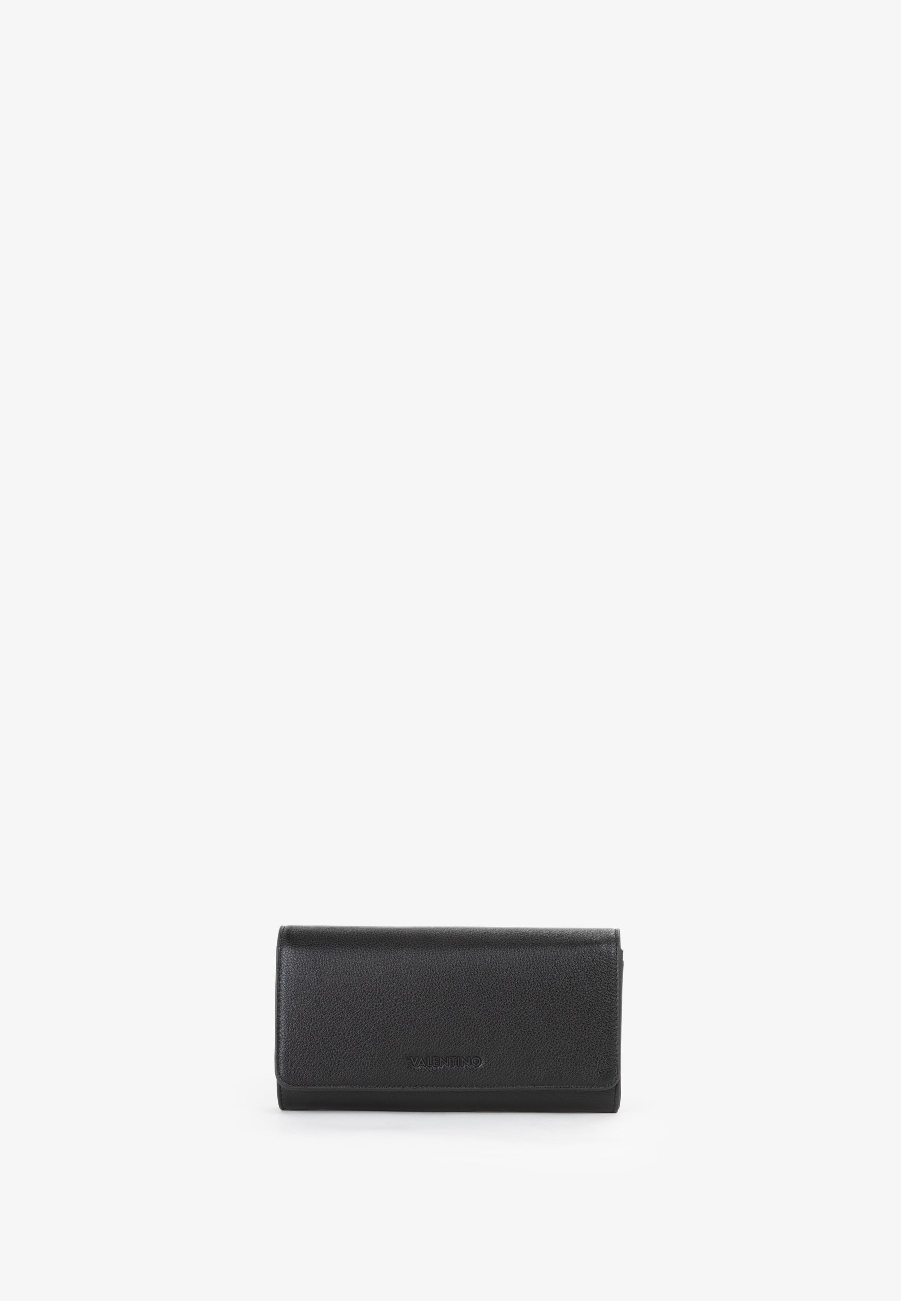 Portefeuille femme cuir grainé noir fermeture rabat