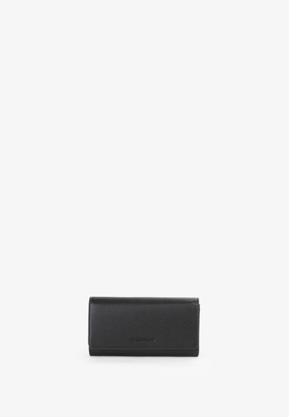 Portefeuille femme cuir grainé noir fermeture rabat
