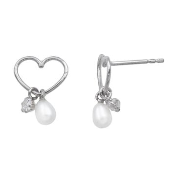 Boucles d'oreilles femme argent 925 cœur perle eau douce