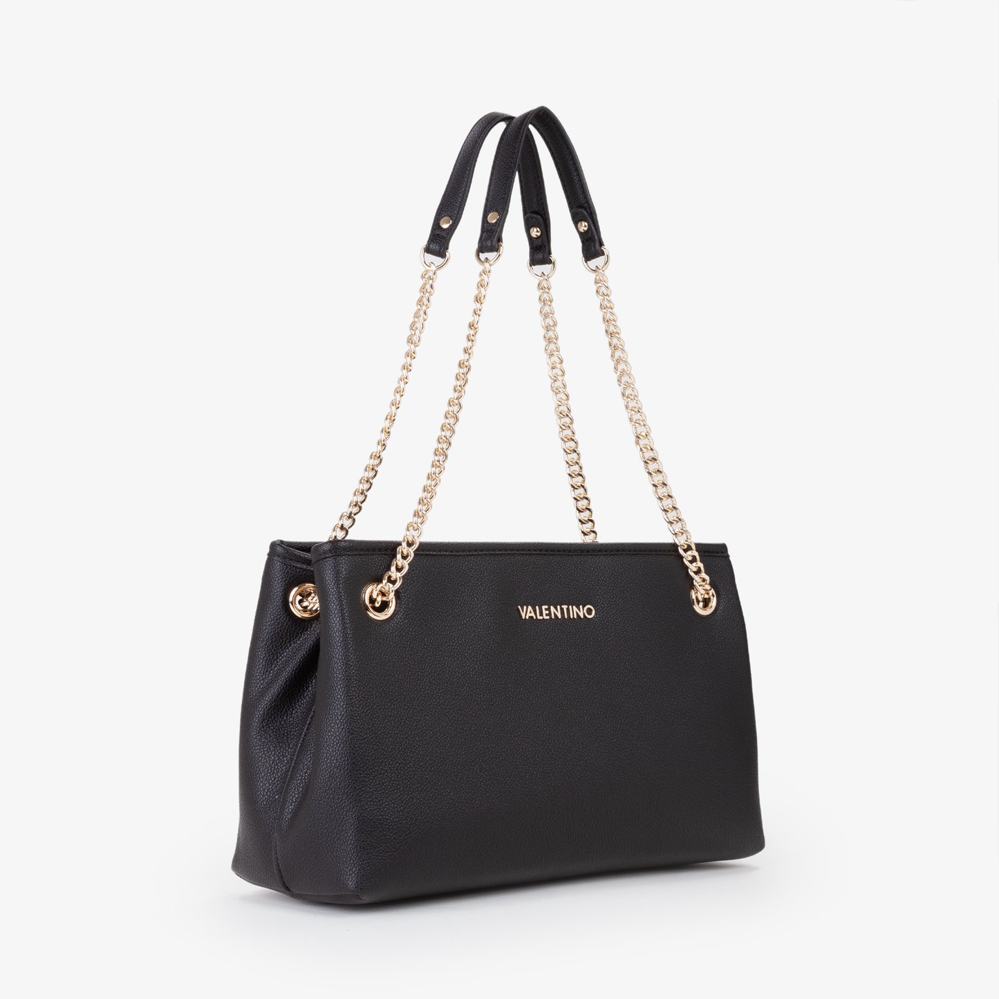 Sac femme noir chaînes dorées anses cuir grainé élégant