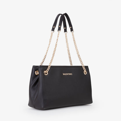 Sac femme noir chaînes dorées anses cuir grainé élégant