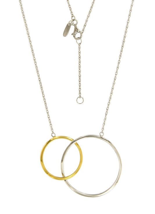 Collier femme argent rhodié deux anneaux bicolore or 42cm