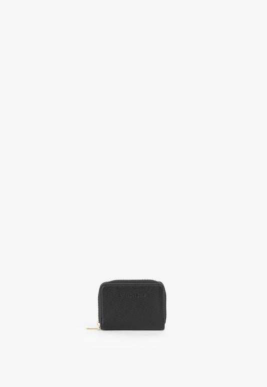 Portefeuille femme zippé cuir grainé noir compact