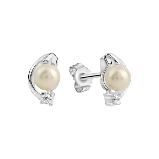 Boucles d'oreilles femme argent rhodié perle et zirconia