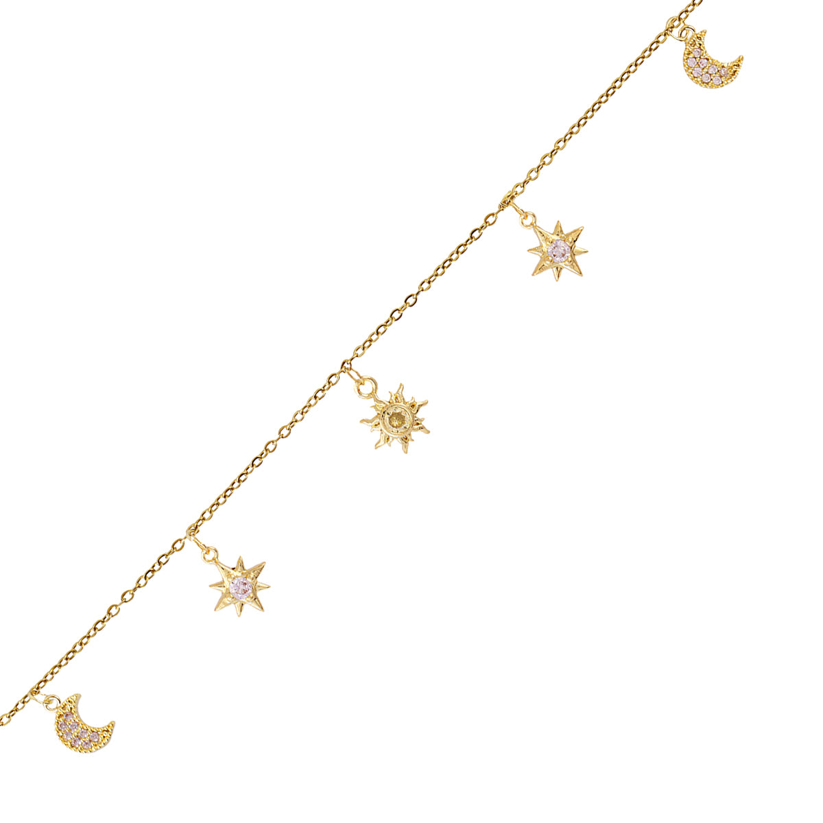 Bracelet femme acier doré lune étoile soleil zirconia