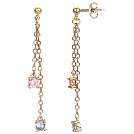 Boucles d'oreilles pendantes femme plaqué or zirconia multicolore