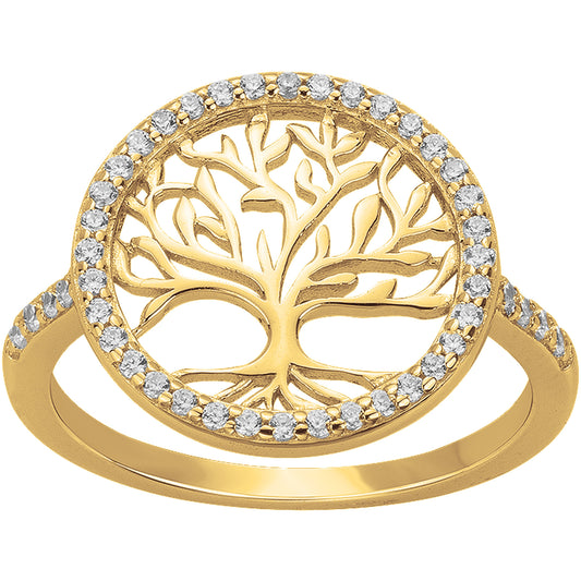 Bague femme plaquée or jaune arbre de vie zirconia