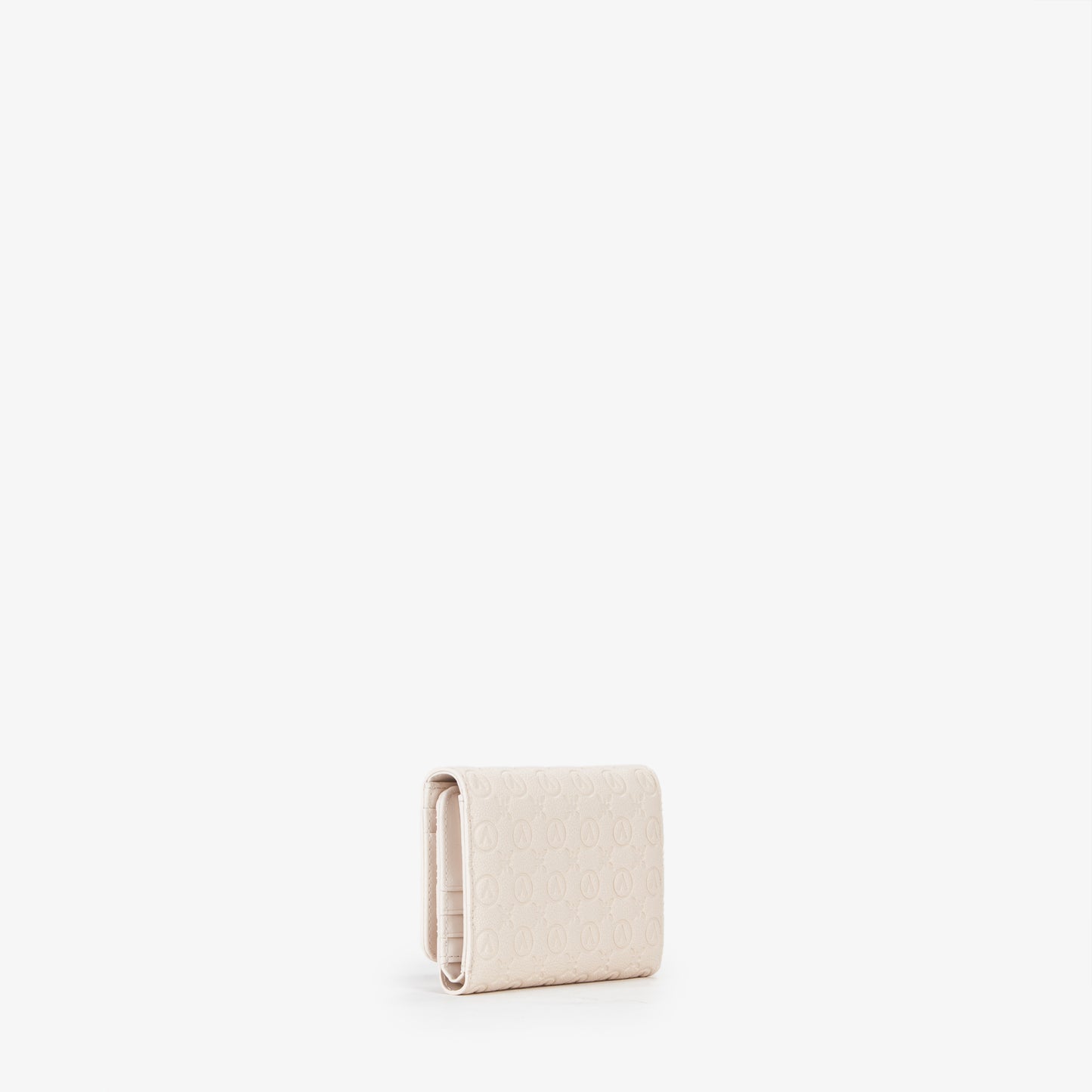 Portemonnaie femme cuir écru motif monogramme embossé