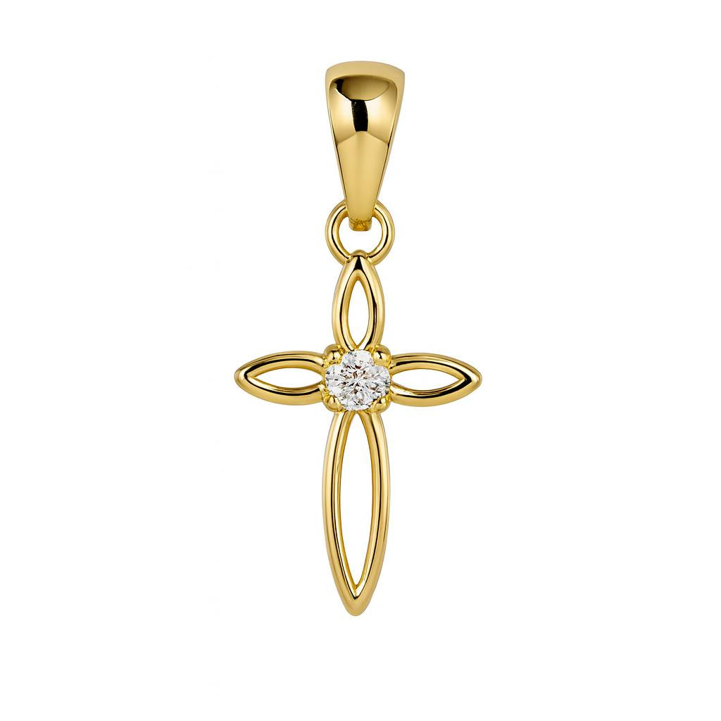 Pendentif femme or jaune 9k croix ajourée zirkonia