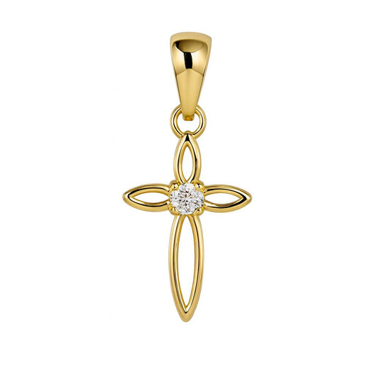 Pendentif femme or jaune 9k croix ajourée zirkonia